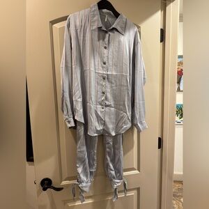 Hello Nite Striped Button-Up Pajama Set small top XS bottom